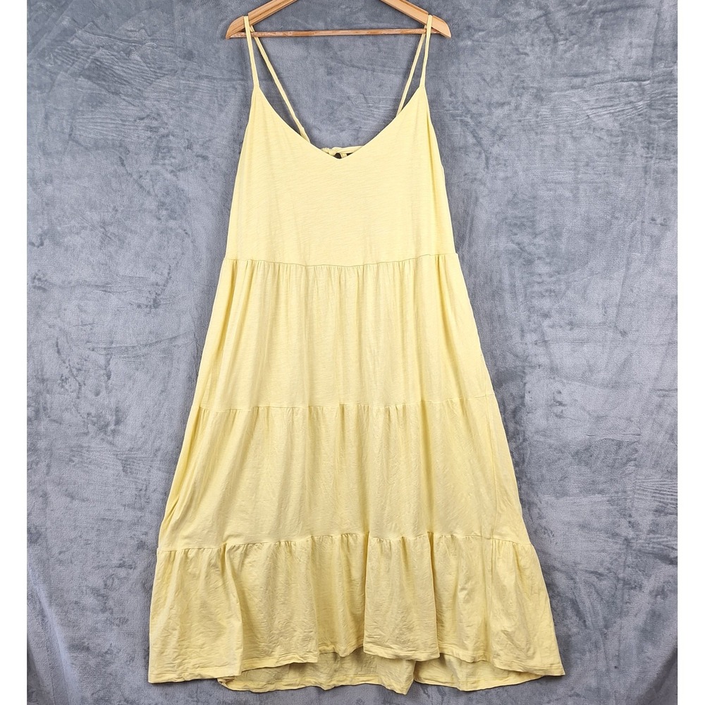 Old Navy Dress 3X Butter Yellow Tiered Cottagecore Peasant Boho Midi Pockets